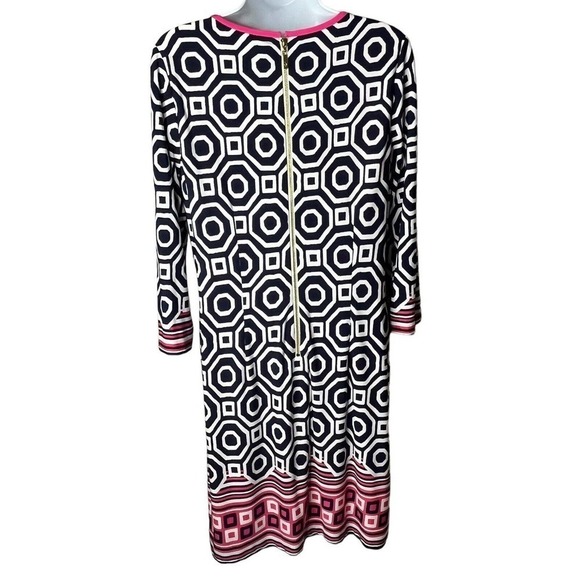 Eliza J Women's Size 8 Shift Sheath Dress Geometric Print Lined Black White Pink - Picture 5 of 10
